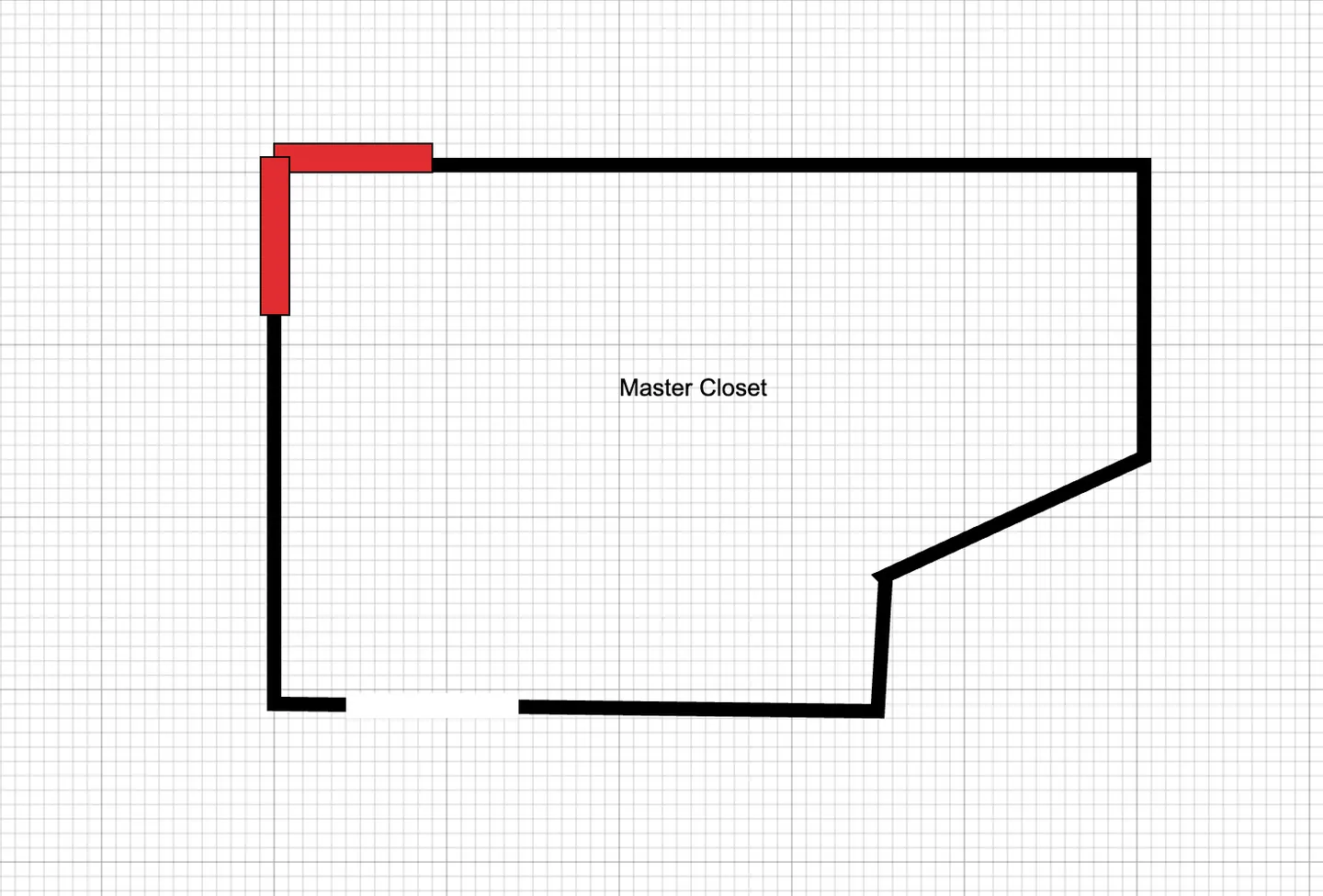 Field sketch of the master closet marking the corner associated with the prior water event and cavity sample