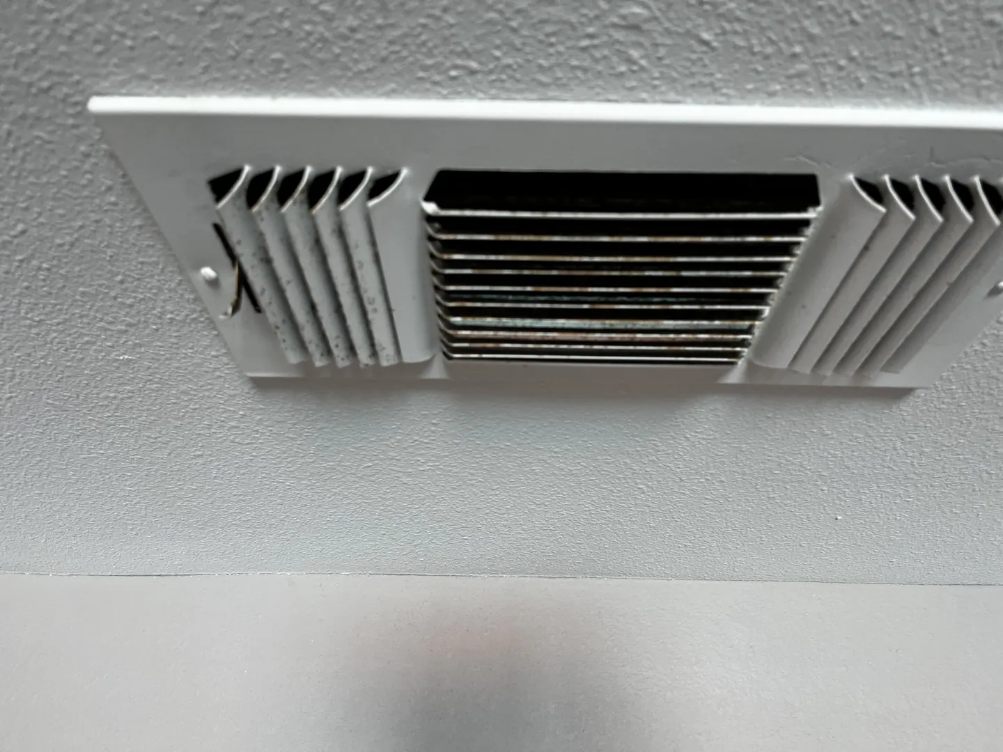 Dark speckled deposits on the sampled back-bedroom HVAC supply register